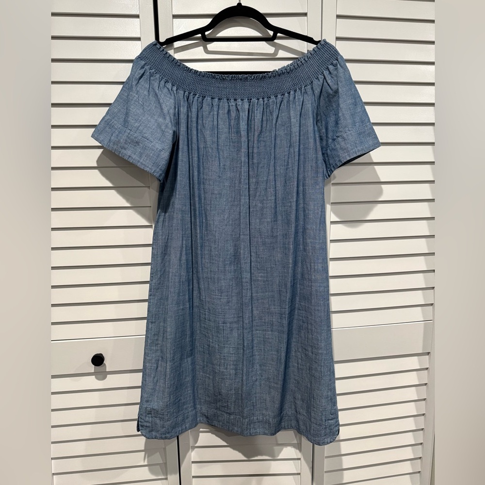 J Crew off the shoulder denim dress